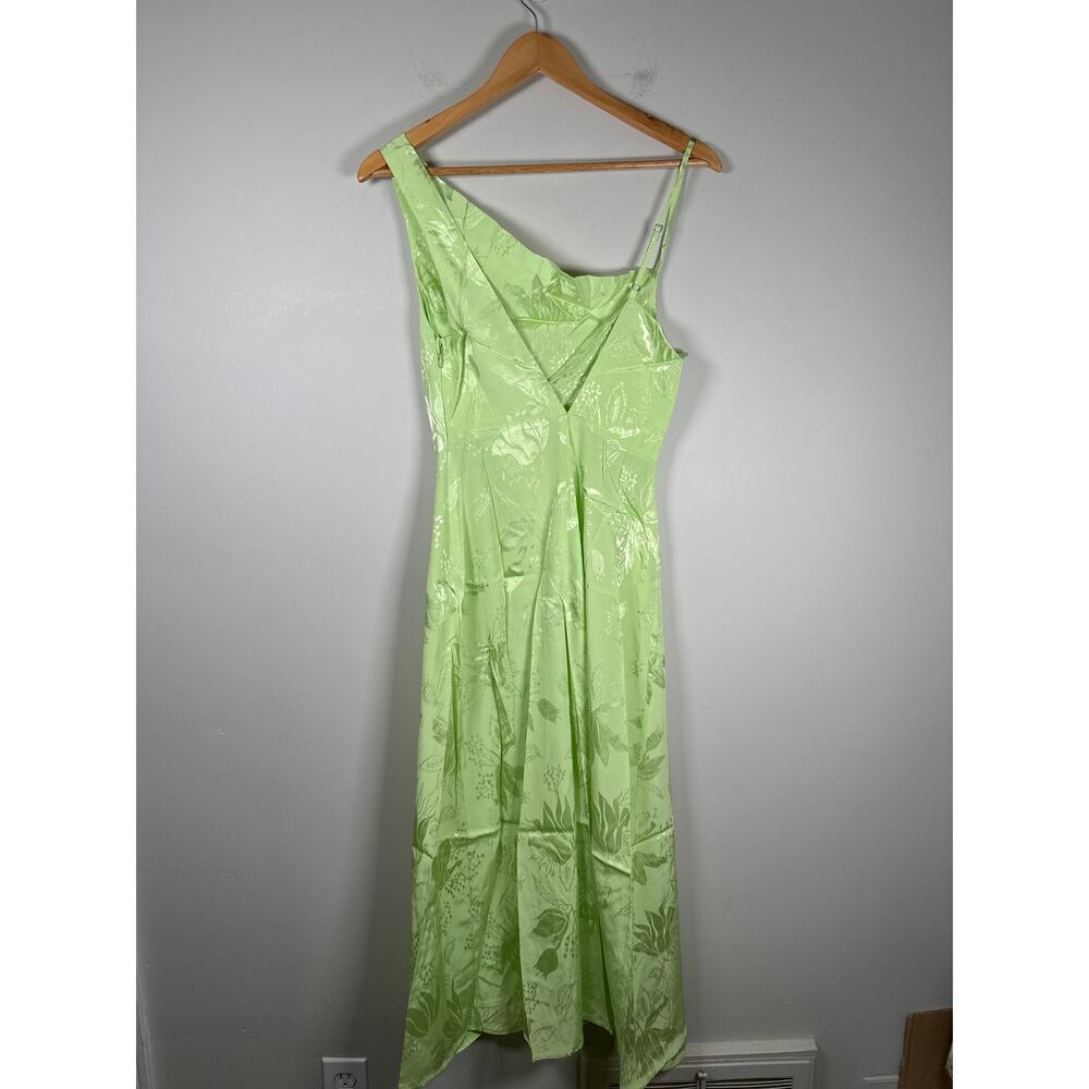 For Love & Lemons Ilana Midi Dress Green Womens Size S Satin Jacquard Side Split - Picture 6 of 10